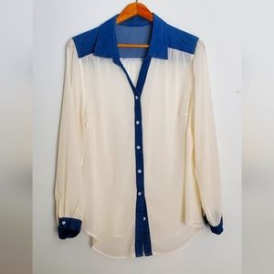Unisex Sheer ivory and jean detail dress shirt